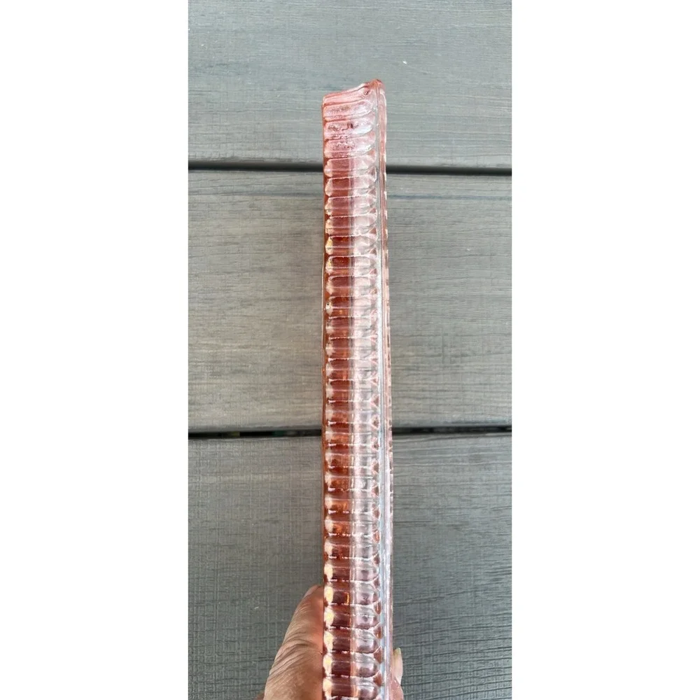 Vintage Pink Depression Glass Tray Rectangular Starburst Geometric Vanity Dish